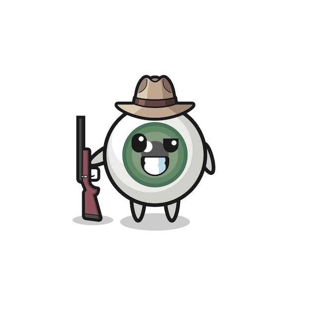 Vector mascota del cazador del globo ocular que sostiene un diseño lindo del arma