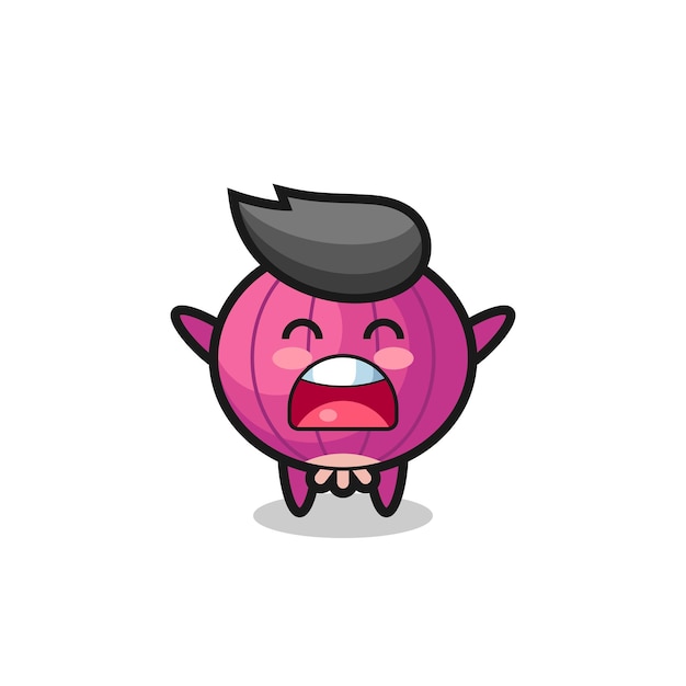 Mascota de cebolla linda con una expresión de bostezo, diseño de estilo lindo para camiseta, pegatina, elemento de logotipo
