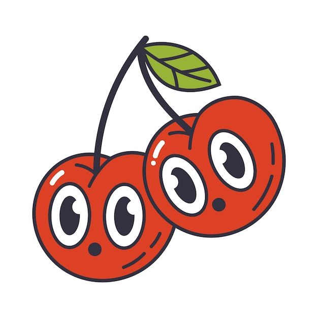 La mascota de la cereza divertida Los personajes de las cerezas lindas las bayas de la cerezo los emoji de las caras de la ilustración vectorial plana Los emoji de los cómics de dibujos animados