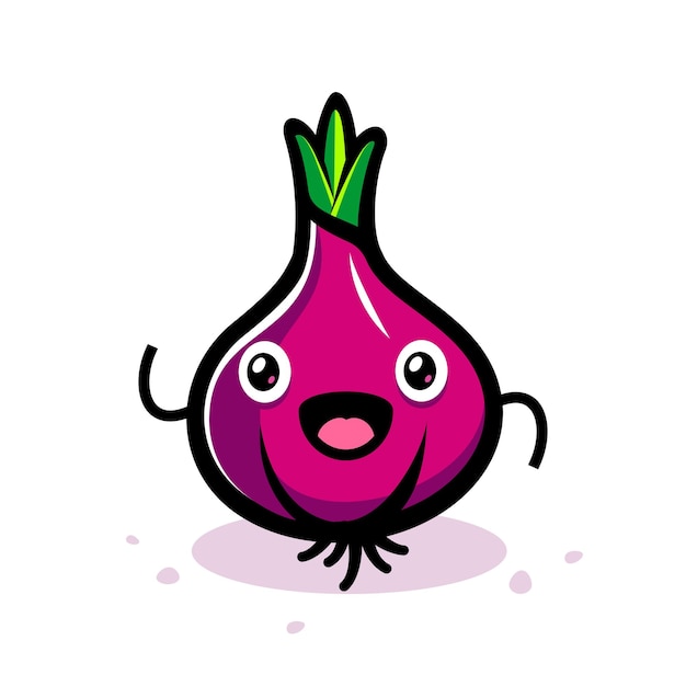 Mascota de chalota morada fresca con una cara feliz