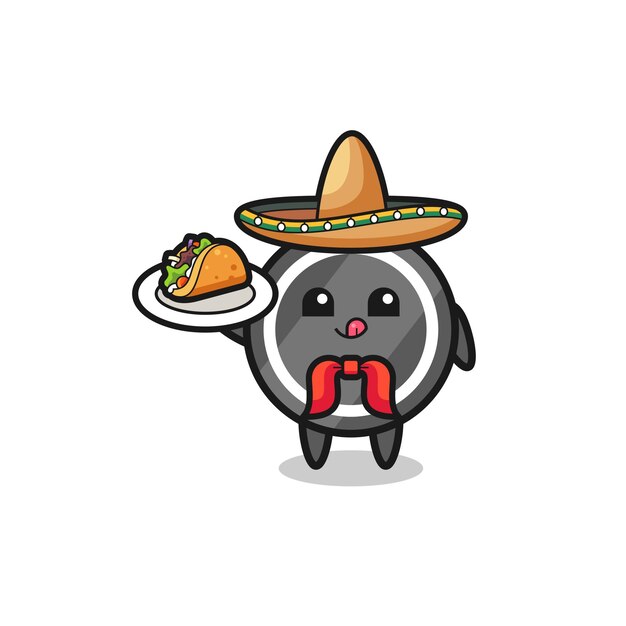 Mascota del chef mexicano del disco de hockey sosteniendo un taco, diseño lindo