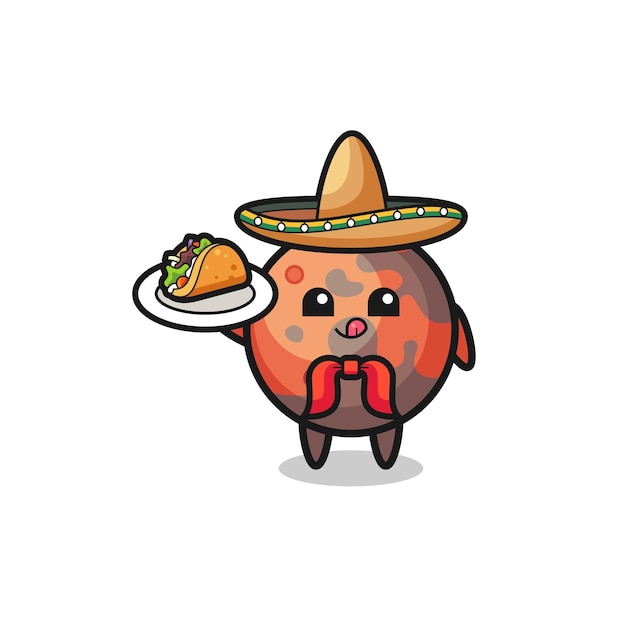 La mascota del chef mexicano mars sosteniendo un taco