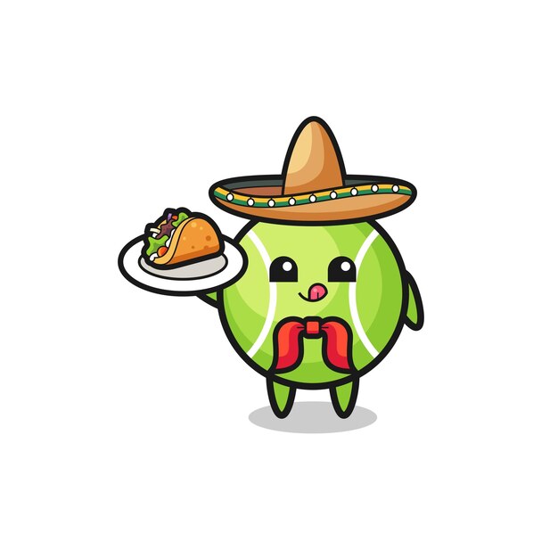 Mascota del chef mexicano de tenis sosteniendo un taco