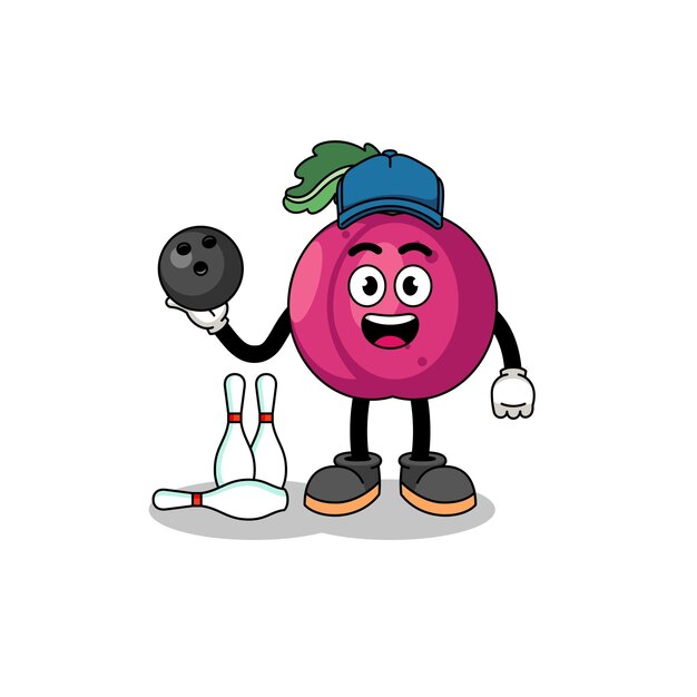 Mascota de ciruela como jugador de bolos
