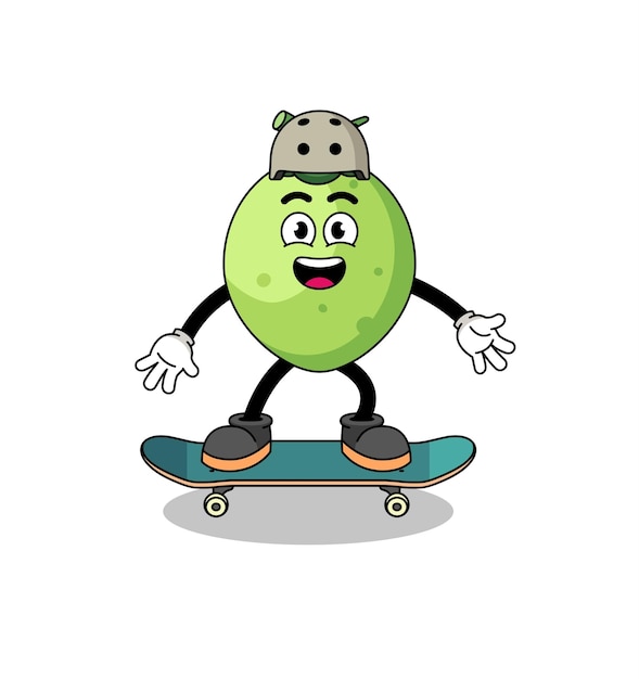 Mascota de coco jugando una patineta