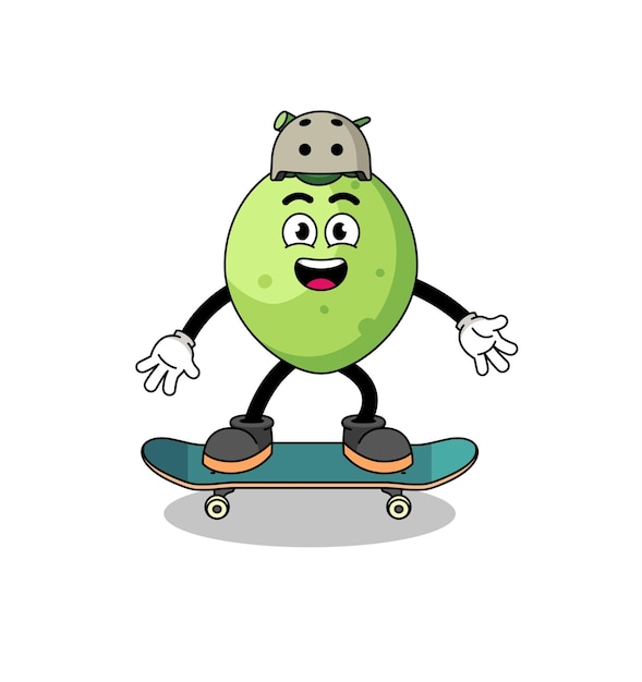 Vector mascota de coco jugando una patineta