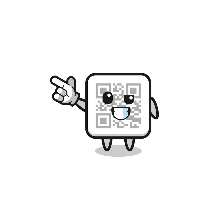 Vector mascota del código qr que señala el diseño lindo superior izquierdo