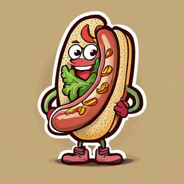 Vector mascota de comida rápida de perritos calientes en estilo de dibujos animados