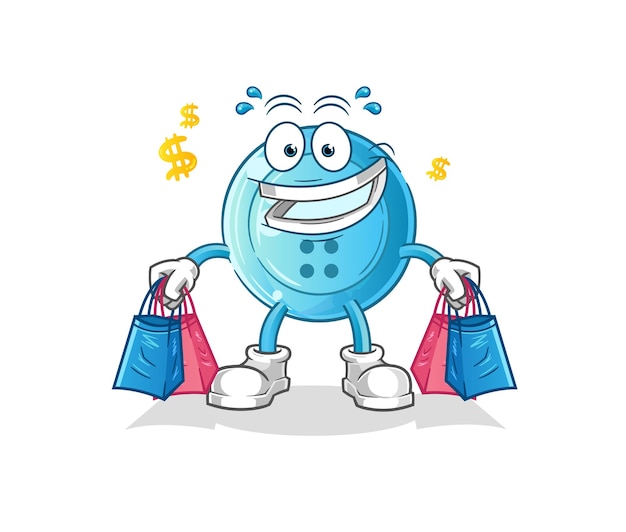 Mascota de la compra del botón de la camisa. vector de dibujos animados