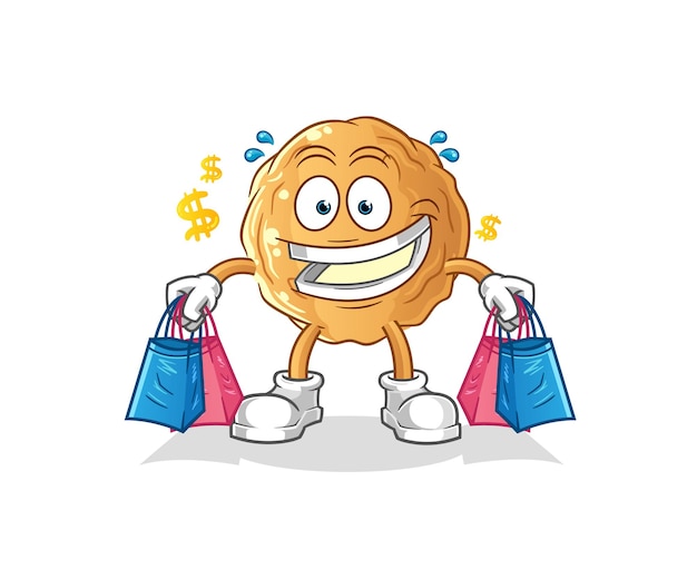 La mascota de las compras de albóndigas. vector de dibujos animados