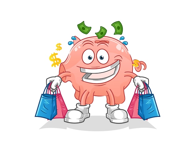 Mascota de compras de alcancía. vector de dibujos animados