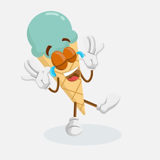 La mascota del cono verde del helado posa feliz