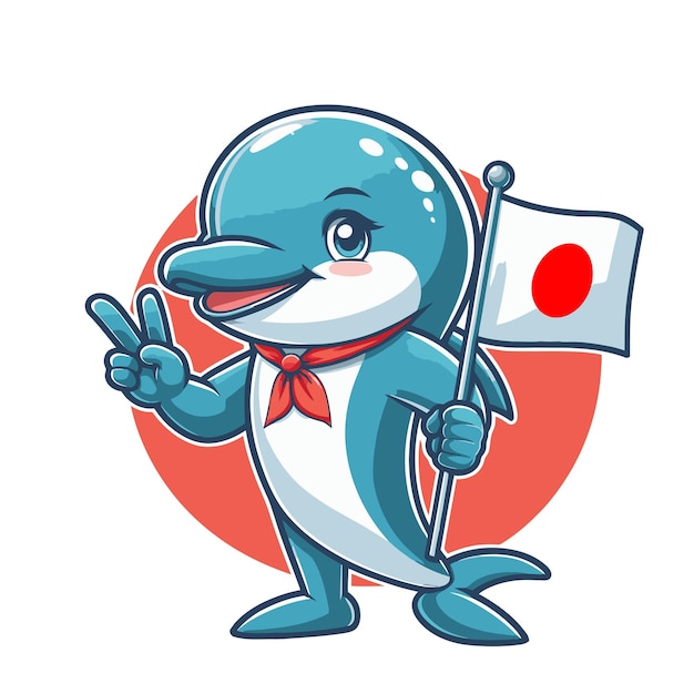 Vector mascota delfín con bandera japonesa