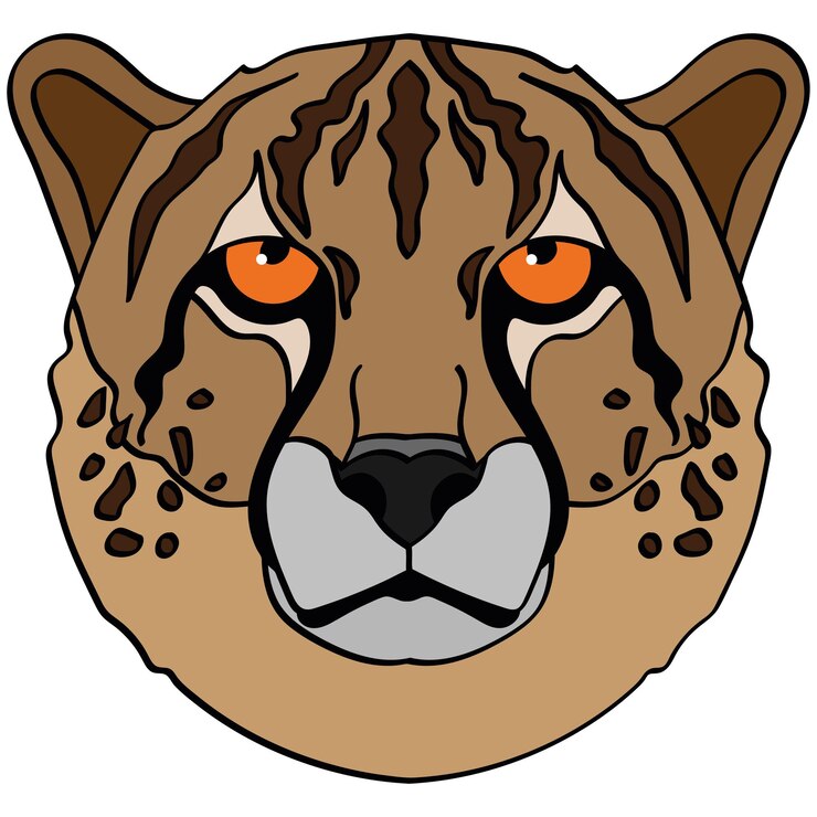 Mascota deportiva de ilustración de cabeza de guepardo o logotipo de equipo en estilo plano Imagen de caricatura en gráficos vectoriales