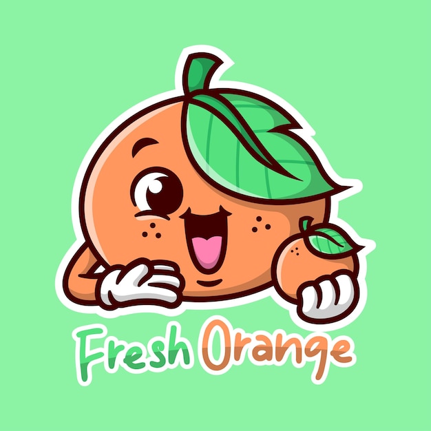 Mascota de dibujos anaranjados linda se ve tan feliz es traer una fruta naranja