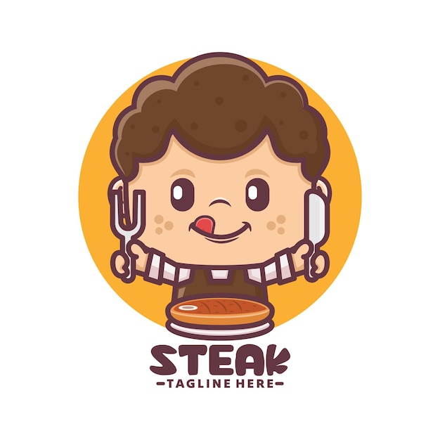 mascota de dibujos animados con bistec