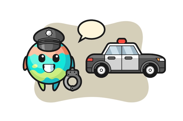 Vector mascota de dibujos animados de bomba de baño como policía, diseño de estilo lindo para camiseta, pegatina, elemento de logotipo