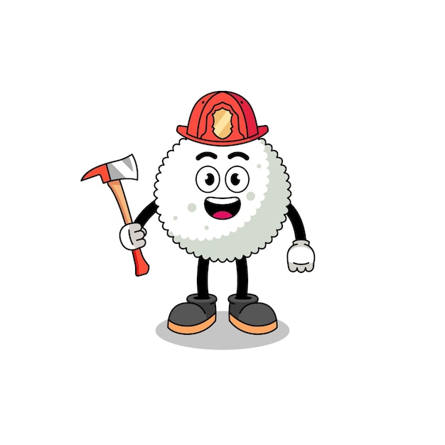 Mascota de dibujos animados de bombero de bola de arroz