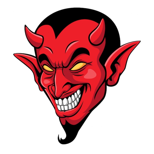 Mascota de dibujos animados con cabeza de diablo aterrador