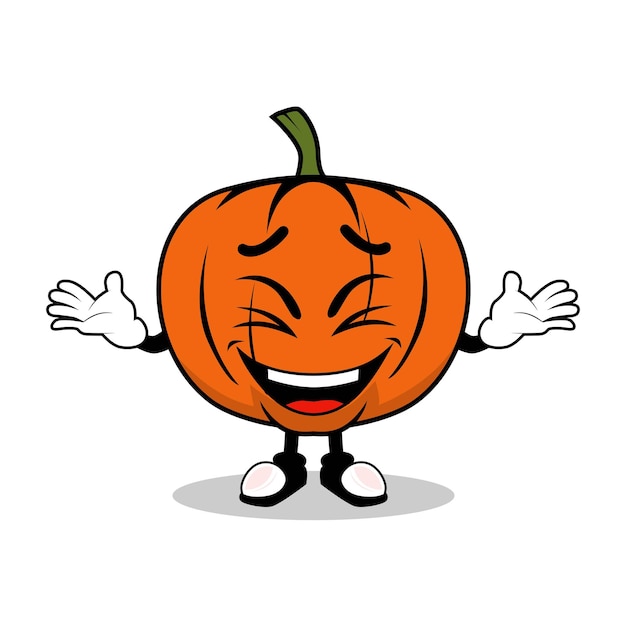 Mascota de dibujos animados de calabaza riendo felizmente