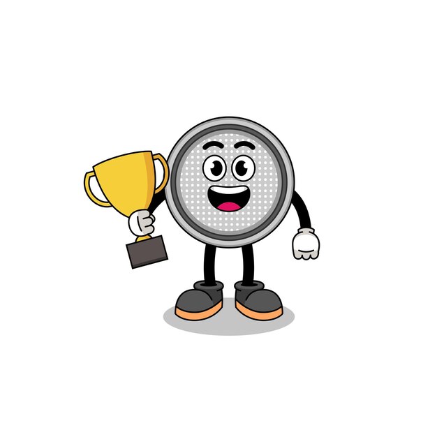 Mascota de dibujos animados de celda de botón con un diseño de personaje de trofeo