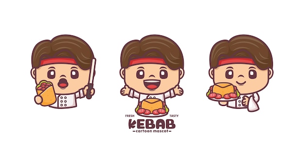 mascota de dibujos animados del chef con kebab