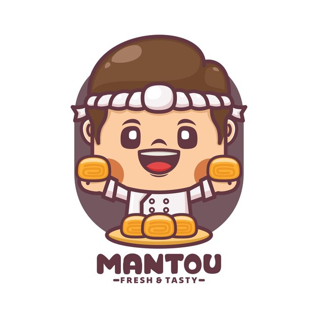 Mascota de dibujos animados de chef con mantou Ilustración vectorial para negocios culinarios