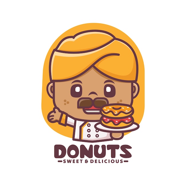 Mascota de dibujos animados del chef punjabi con rosquillas