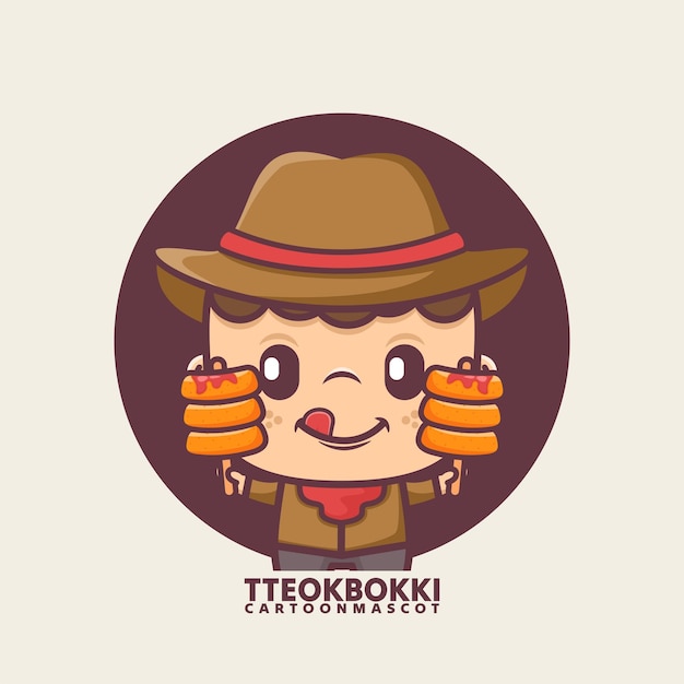 Vector mascota de dibujos animados con comida coreana tteokbokki