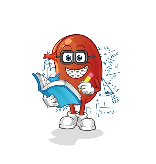 Mascota de dibujos animados de dibujos animados friki del riñón