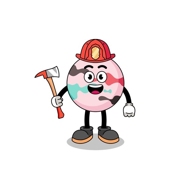 Mascota de dibujos animados de diseño de personajes de bombero de bomba de baño