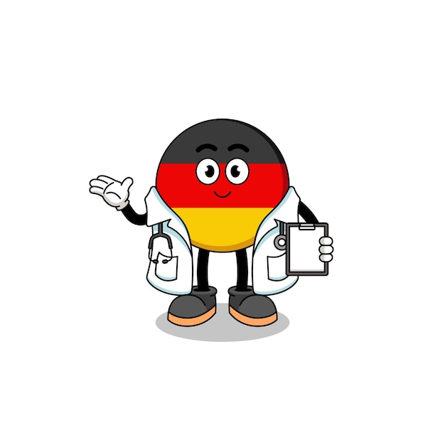 Mascota de dibujos animados de diseño de personajes de doctor de bandera de alemania