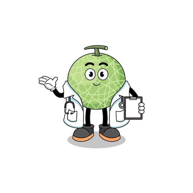 Mascota de dibujos animados de doctor de fruta de melón