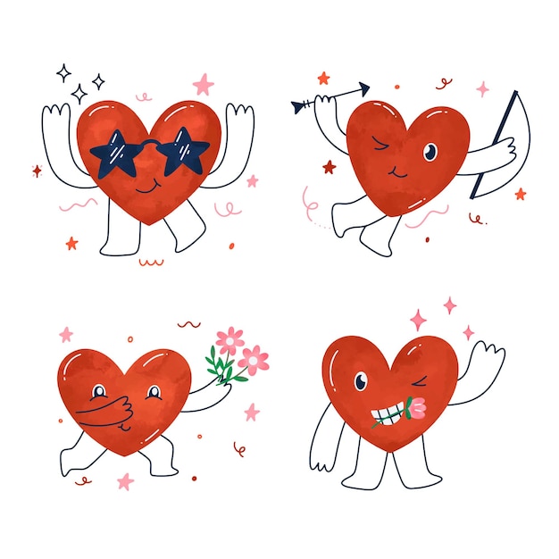 La mascota de dibujos animados es una pegatina romántica para el día de San Valentín.