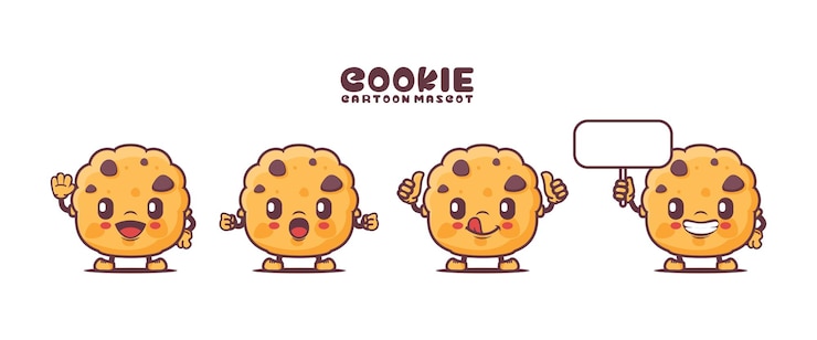 Vector mascota de dibujos animados de galletas con diferentes expresiones