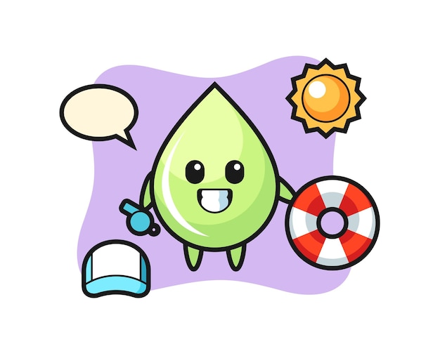 Vector mascota de dibujos animados de gota de jugo de melón como protector de playa, diseño de estilo lindo para camiseta, pegatina, elemento de logotipo