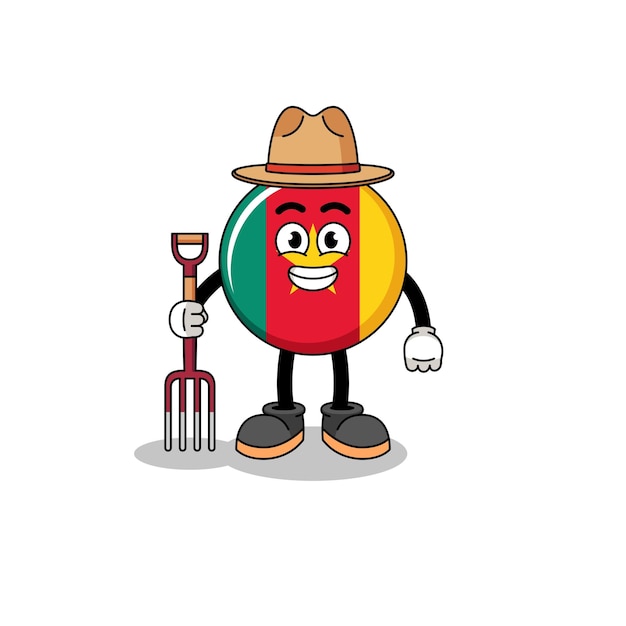 Mascota de dibujos animados del granjero de bandera de camerún