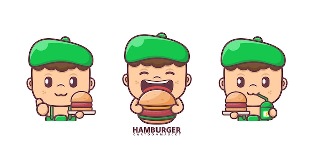 mascota de dibujos animados de hamburguesa adecuada para marcas de alimentos logotipos pegatinas iconos