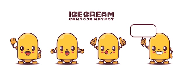 Mascota de dibujos animados de helado con diferentes expresiones