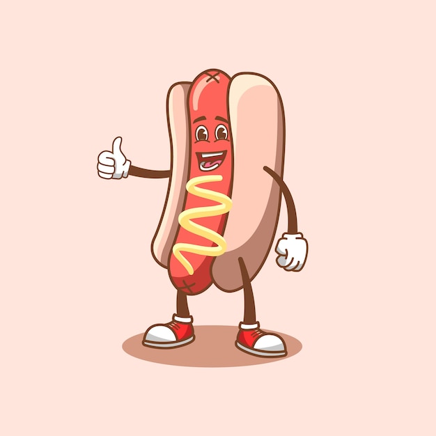 Mascota de dibujos animados de hot dog con pulgares arriba ilustración de vector de diseño de personajes