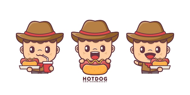 mascota de dibujos animados con hot dogs set vector de dibujos animados con diferentes expresiones