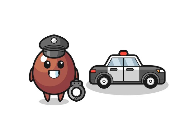 Mascota de dibujos animados de huevo de chocolate como un diseño lindo de la policía