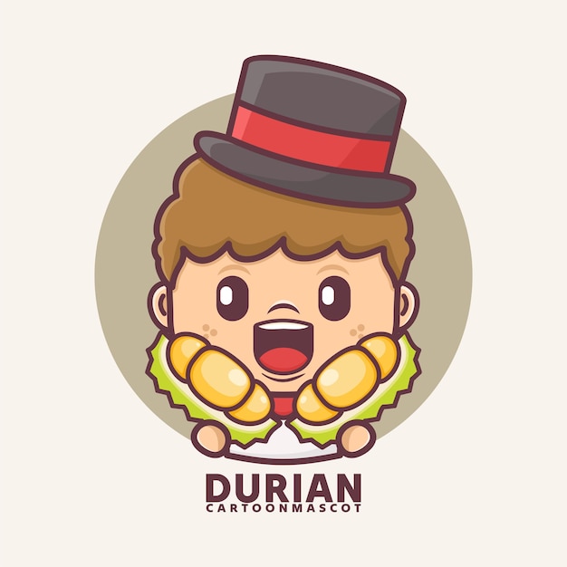 Vector mascota de dibujos animados con ilustraciones vectoriales de durian con estilo de contorno