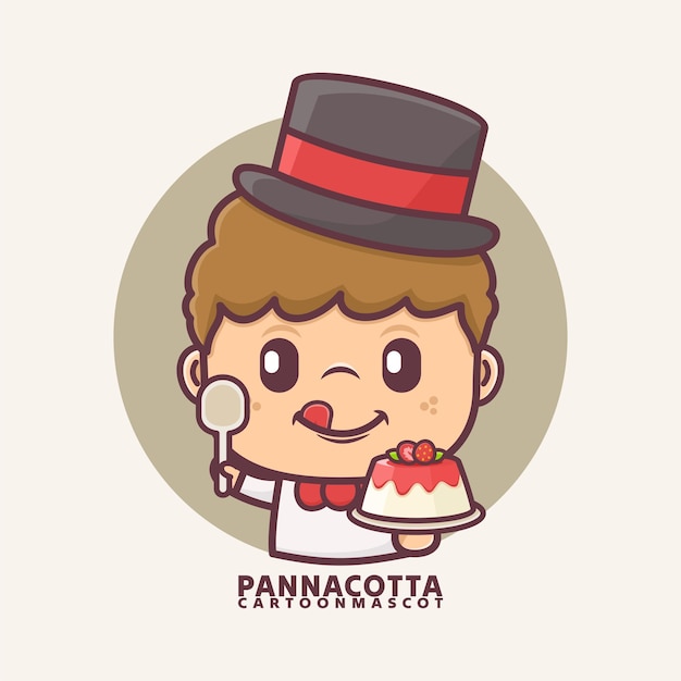 Vector mascota de dibujos animados con ilustraciones vectoriales de panna cotta con estilo de contorno