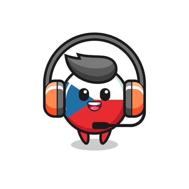 Mascota de dibujos animados de la insignia de la bandera checa como servicio al cliente, diseño de estilo lindo para camiseta, pegatina, elemento de logotipo