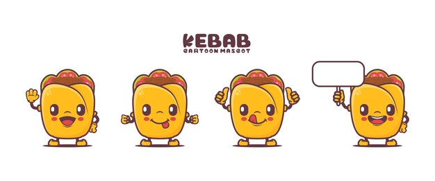 Mascota de dibujos animados de kebab con diferentes expresiones