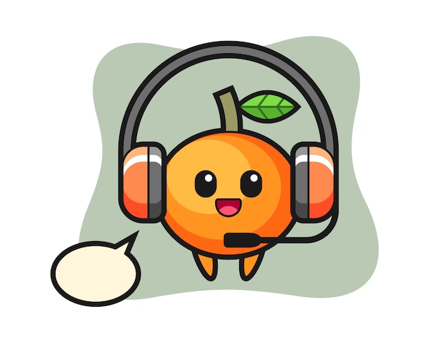 Mascota de dibujos animados de mandarina como servicio al cliente, estilo lindo, pegatina, elemento de logotipo