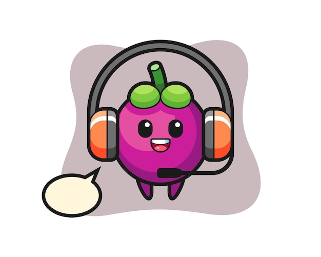 Mascota de dibujos animados de mangostán como servicio al cliente