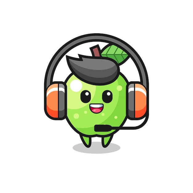 Mascota de dibujos animados de manzana verde como servicio al cliente