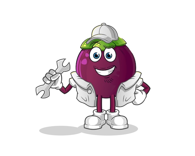 Mascota de dibujos animados mecánico de mangostán